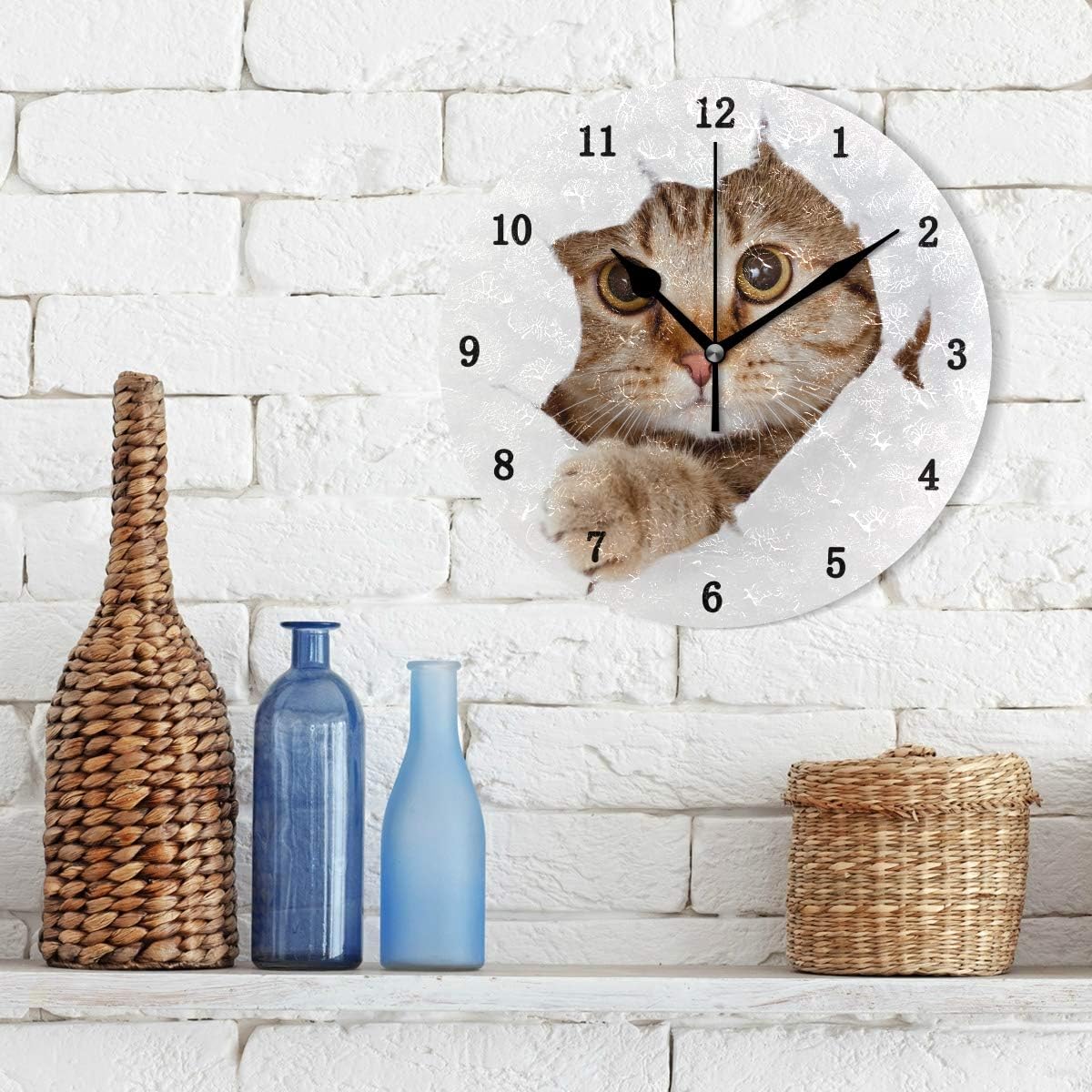 ZZKKO Cute Animal Cat Wall Clock, Silent Non Ticking Battery Operated Easy to Read Decorative Wall Clock for Kitchen Bedroom Bathroom Living Room Classroom