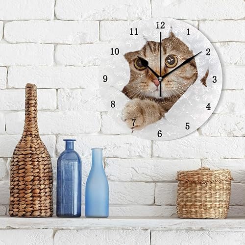 Miniatura 9 de ZZKKO Reloj de pared con diseño de gato que toma un baño, silencioso sin tictac, funciona con pilas, fácil de leer, reloj de pared decorativo para