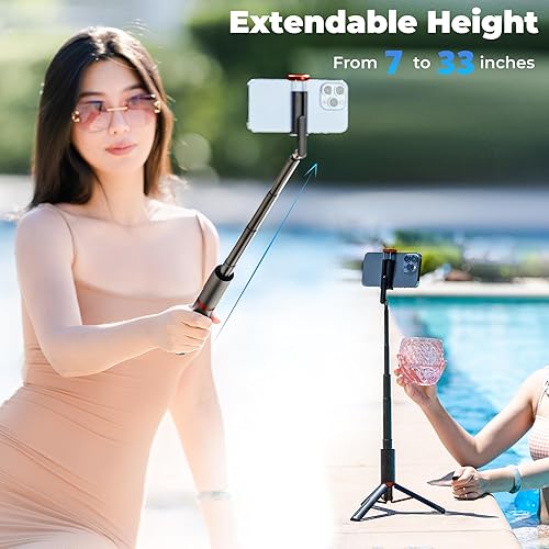 Miniatura 3 de Trípode para teléfono Selfie Stick de 33 pulgadas, soporte para teléfono celular iPhone y Android, control remoto inalámbrico, soporte ajustable