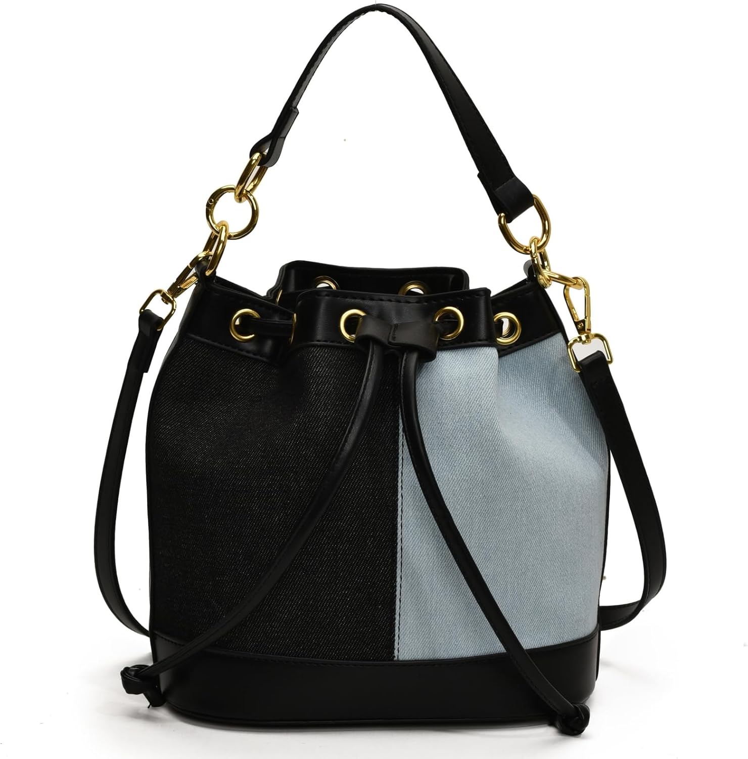 Denim Bucket Bag for Women Handbag Trendy Jean Purse Drawstring Crossbody Shoulder Bag