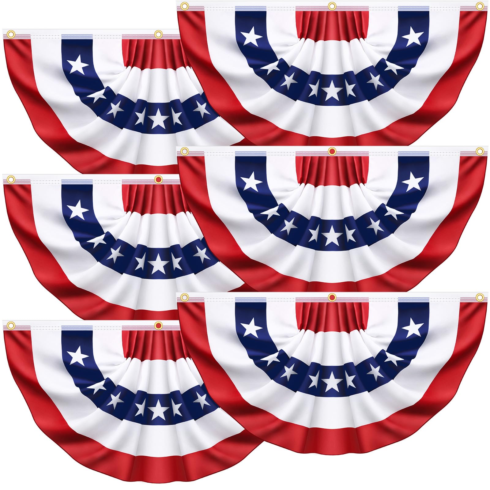 Lot de 6 fanions plissés américains - 1,5 x 0,9 m - 100 % polyester - Fabriqué en Chine - Bannière patriotique américaine pour l'extérieur - Rouge, blanc et bleu - Décoration commémorative du 4