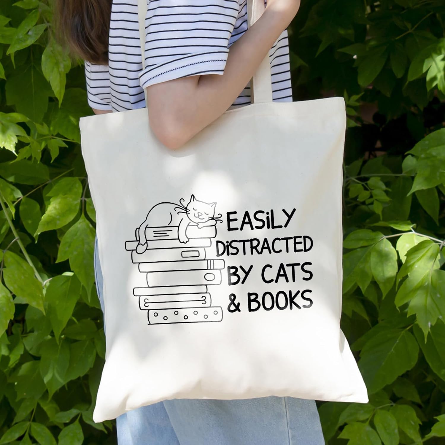 Book Lovers Gifts Cat Lover Gifts for Women Canvas Tote Bag Bookish Accessories Club Cat Themed Gift - Image 2