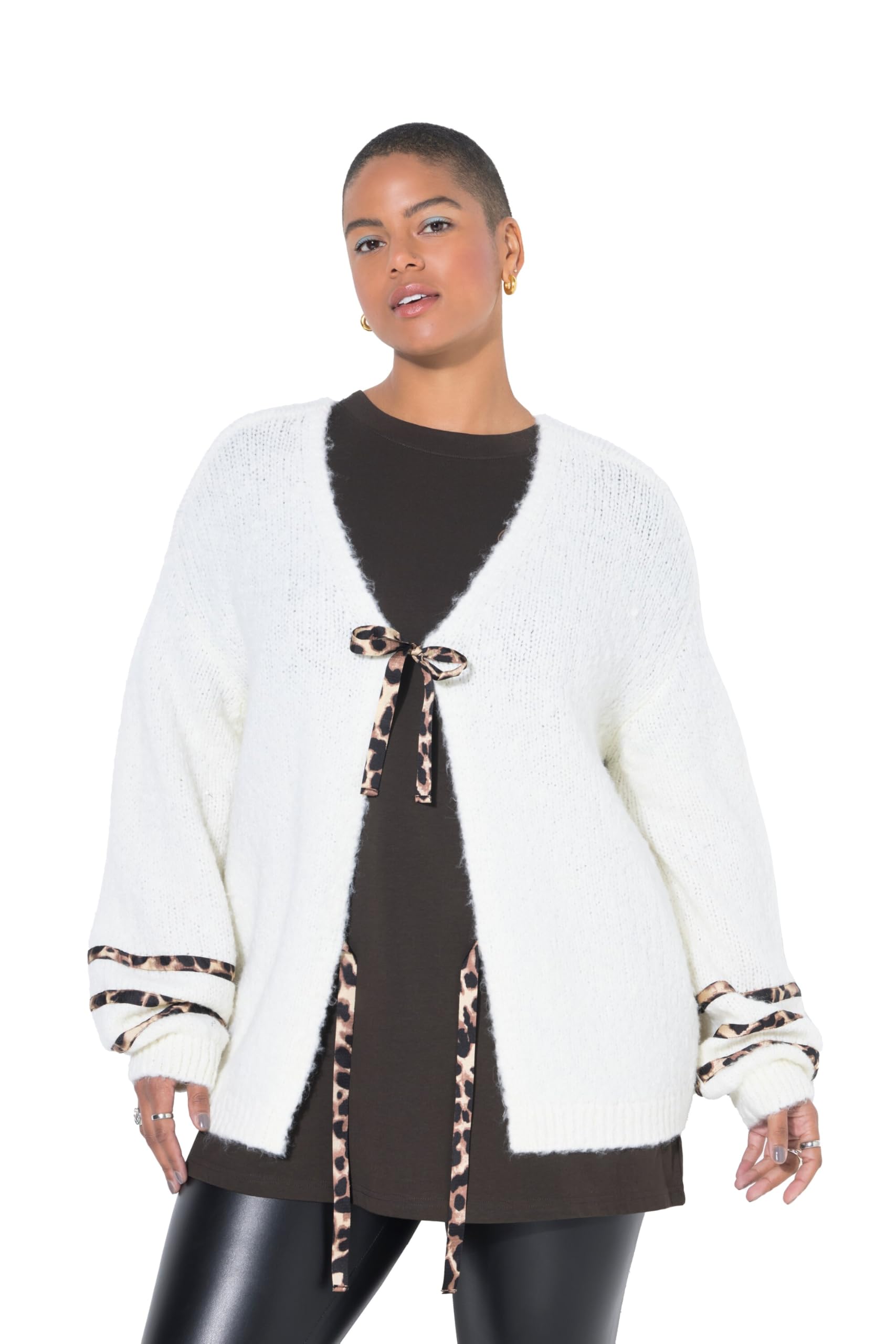 Studio Untold Damen große Größen Übergrößen Plus Size Strickjacke, Oversize Shape, Leo Schleifen 842401