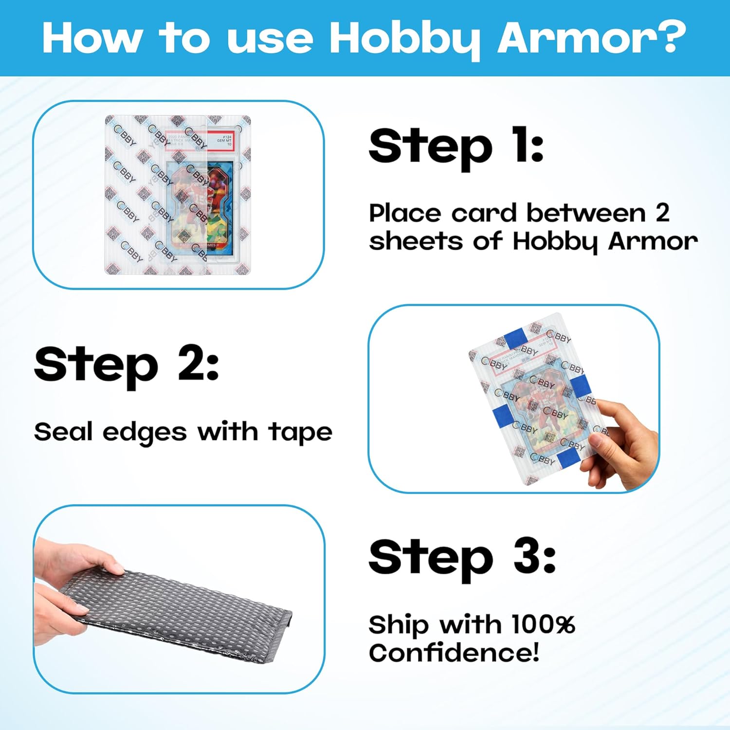 500 Pack Plastic Graded Trading Card Shipping Protector by Hobby Armor, 4" x 6" with Rounded Corners, Translucent Vibrant Multi-Color Plastic Card Protector to Guard Cards from Dings, Cardboard Alt