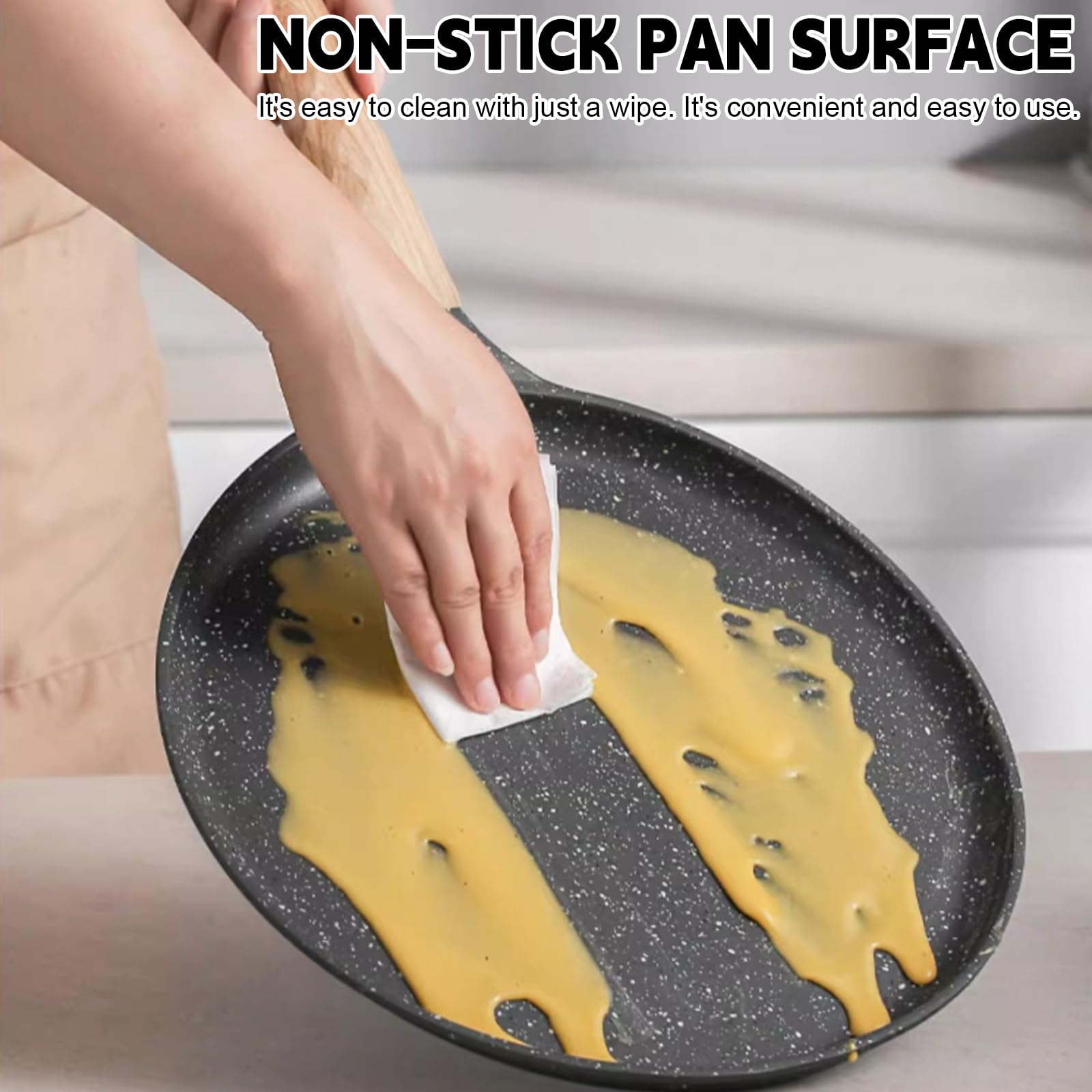 VEGOATY Crepe - Padella per pancake, 26 cm, con manico in bachelite, rivestimento antiaderente in granito da 26 cm, adatta per piani cottura a induzione, elettrici, in ceramica e a gas (grigio)