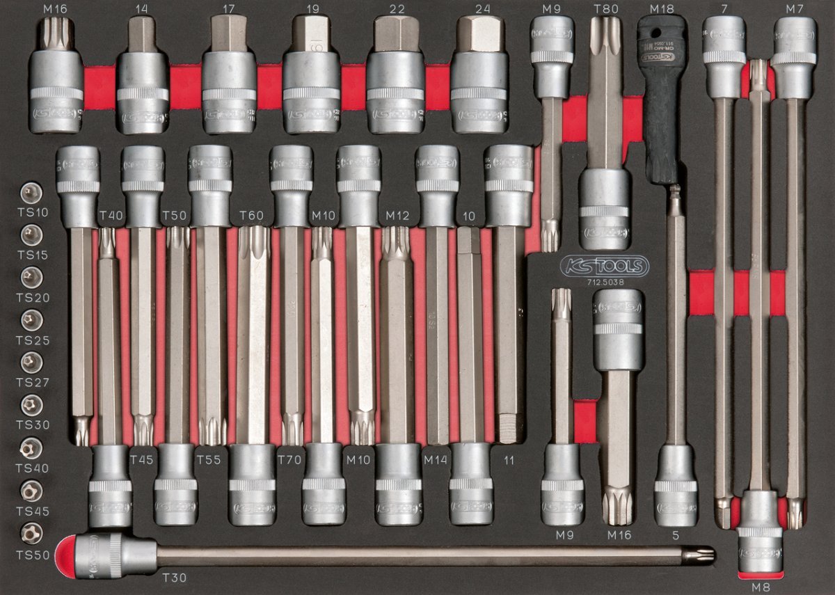 Module d'Embouts Longs KS Tools pour Mécanique - 38 Pièces 1/4'' et 1/2''