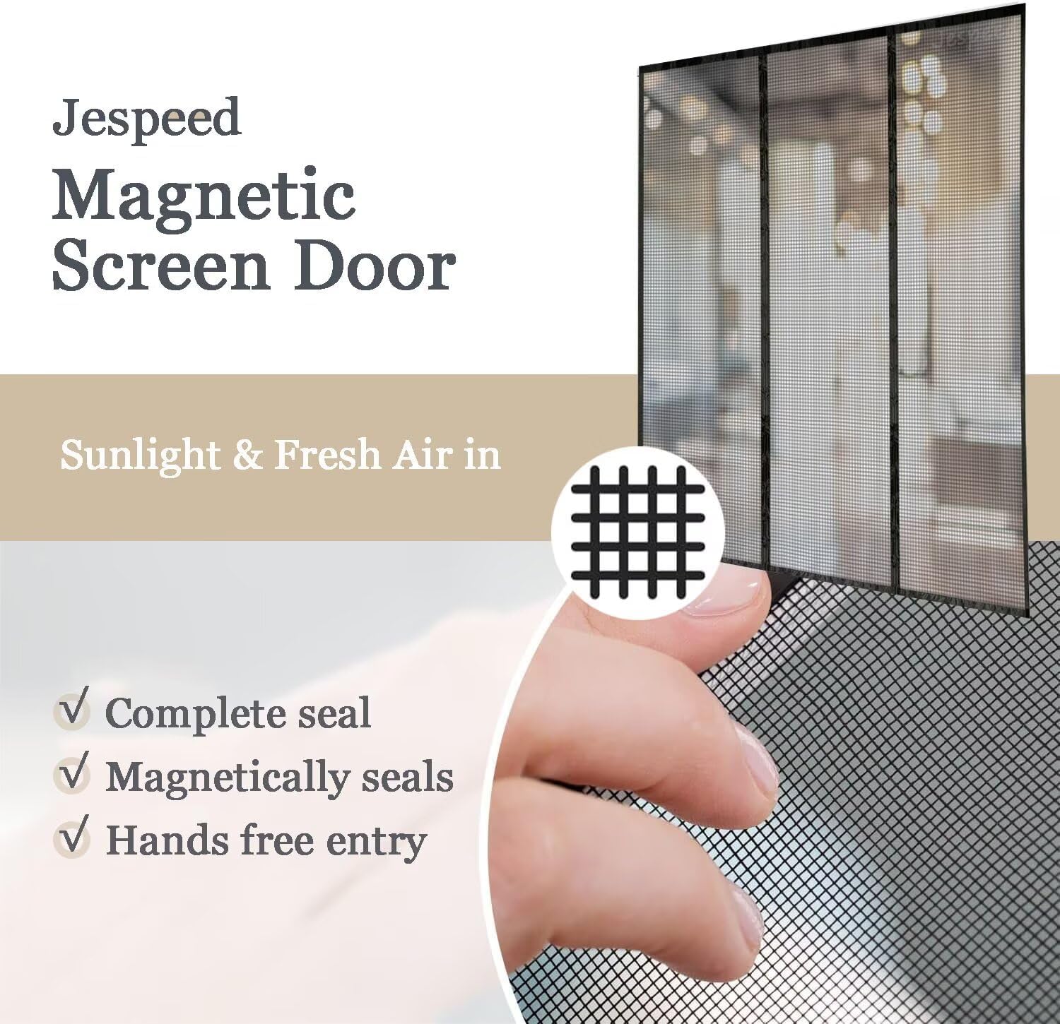 High-Density Magnetic Screen Door Mesh 100x210cm Black, Tear Resistant Door Screen Net with Magnetic Closure for Home and Patio