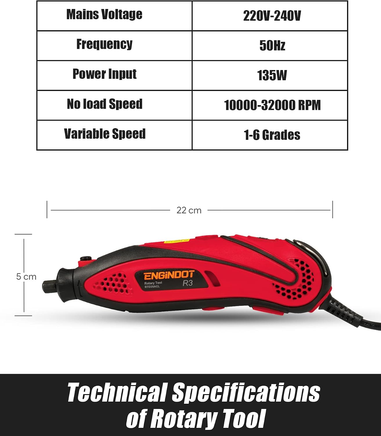 ENGINDOT Rotary Tool Kit with Keyless Chuck Flex Shaft, 6 Variable Speed 10000 - 32000 RPM Carrying Case for Cutting, Engraving, Drilling, Sanding, Polishing, DIY Crafts - Red