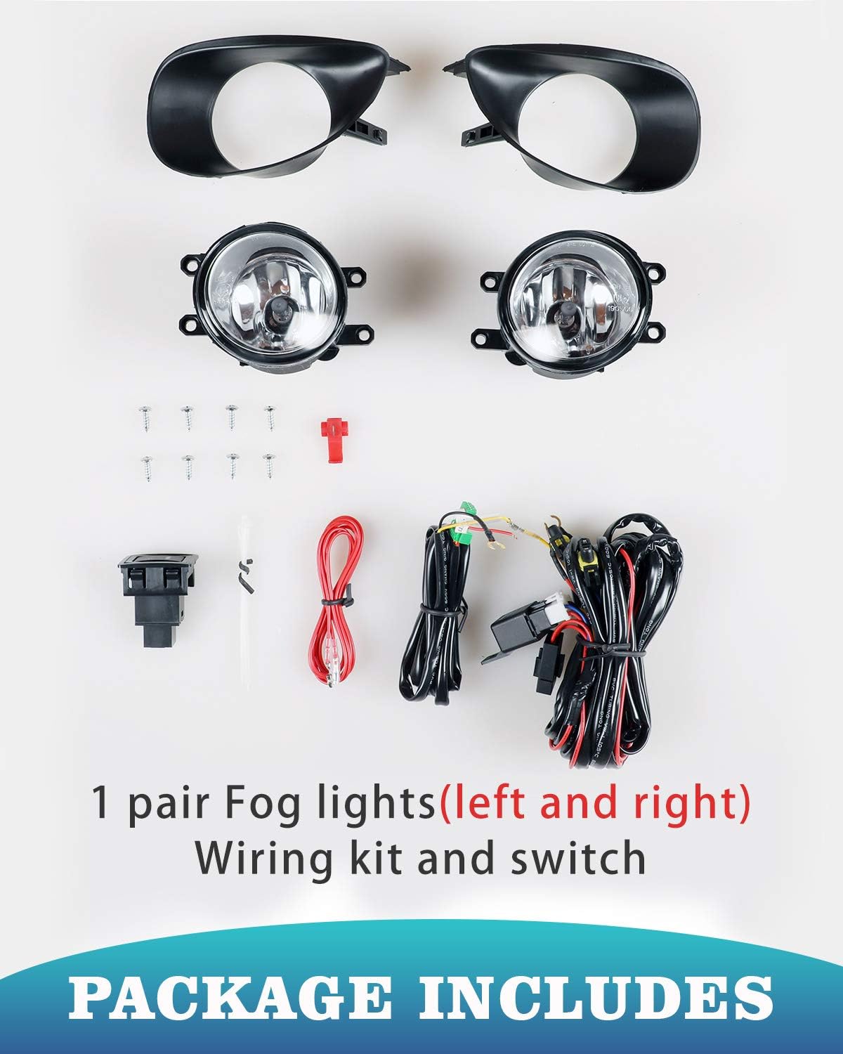 AUTOWIKI Fits 2007-2008 Toyota Yaris 2/3 Door Hatch Back Front Bumper OEM Replacement Fog Lights Pair w/Switch and Wiring Harness