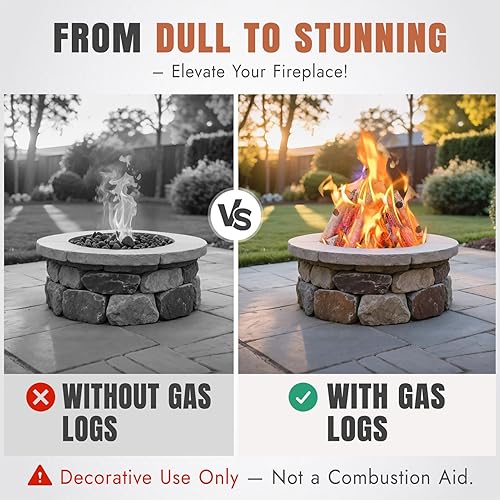 Miniatura 5 de Juego de 10 troncos de gas, troncos de cerámica realistas de abedul blanco para fogatas de gas para interiores y exteriores, chimenea, madera