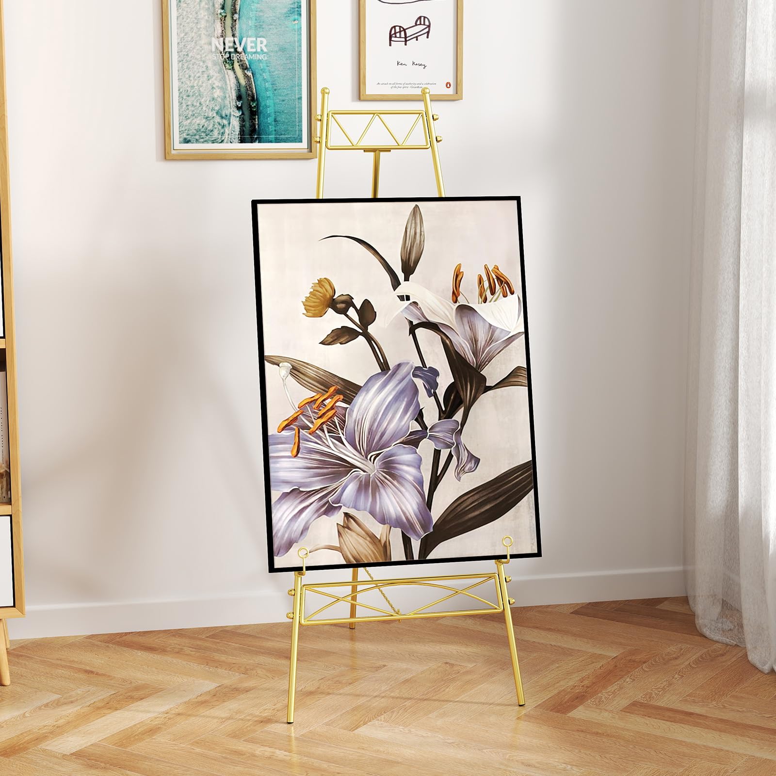 huyear Caballete de arte, caballete de pintura de metal para exhibición, soporte grande ajustable de 3 niveles con soporte de lámina de hierro, caballetes para carteles de exhibición, lienzo, póster,