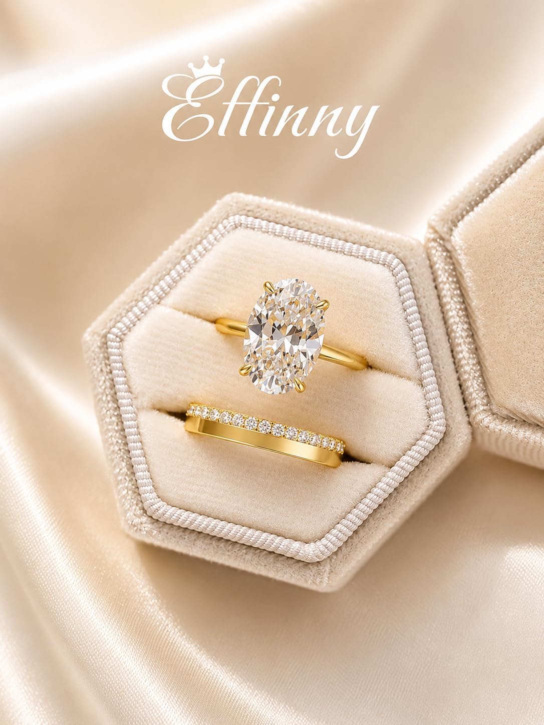 5.5ct 14K Golden Oval Wedding Ring Set for Women,2 Piece 925 Silver Matching Engagement Ring Set,with Fancy Cigar Band