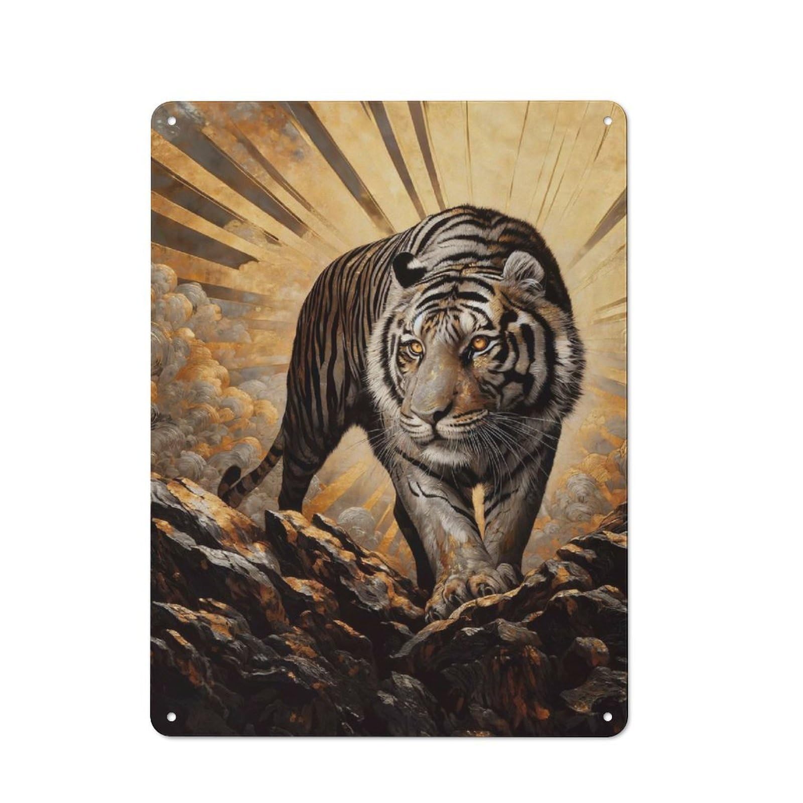 Junmoney Gold X Tiger Vintage Cafe Metal Sign 40X30cm Featuring Bistro Wall Plaque For Tea Room, Shop Wall Or Breakfast Area