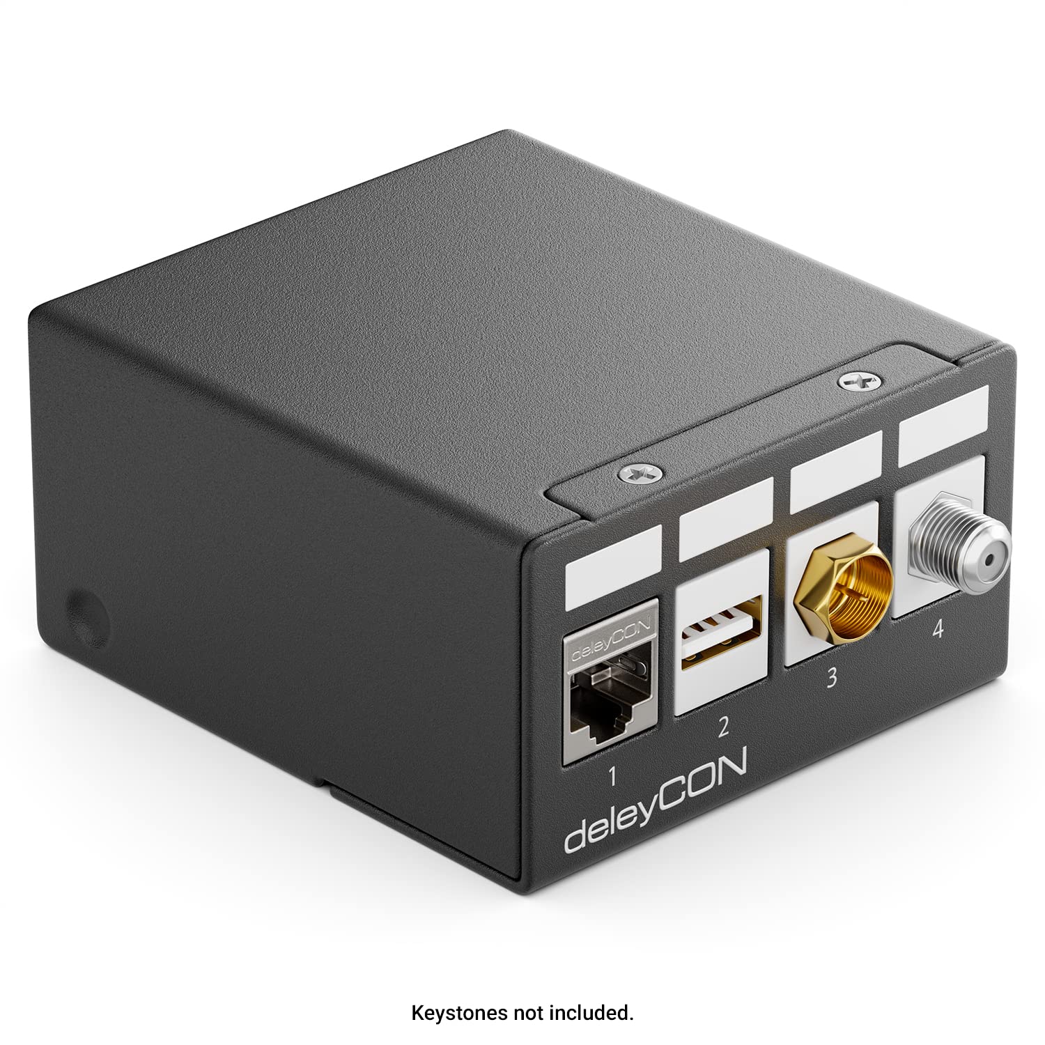 deleyCON Alloggiamento Patch Panel 4 Porte 1RU per Moduli Keystone 14,9mm x 17mm con Connettore Coassiale RJ45 BNC F Antenna RJ-11 Cinch Jack USB Toslink PS2 HDMI - Nero