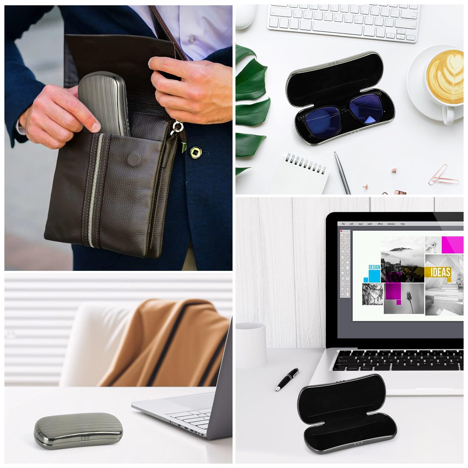 Hifot Twarde etui na okulary, aluminiowe etui na okulary, metalowe pudełko na okulary, etui na okulary dla mężczyzn, kobiet, dzieci, etui na okulary przeciwsłoneczne, Szaro-zielony, rozmiar