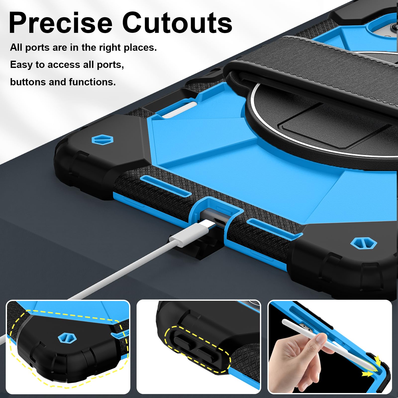Custodia multifunzione per Lenovo Idea Tab Pro Gen 2 13" [TB390FU] / Xiaoxin Pro13 [TB376FC], custodia protettiva resistente con supporto girevole, portapenne, cinturino da polso e tracolla (nero blu)