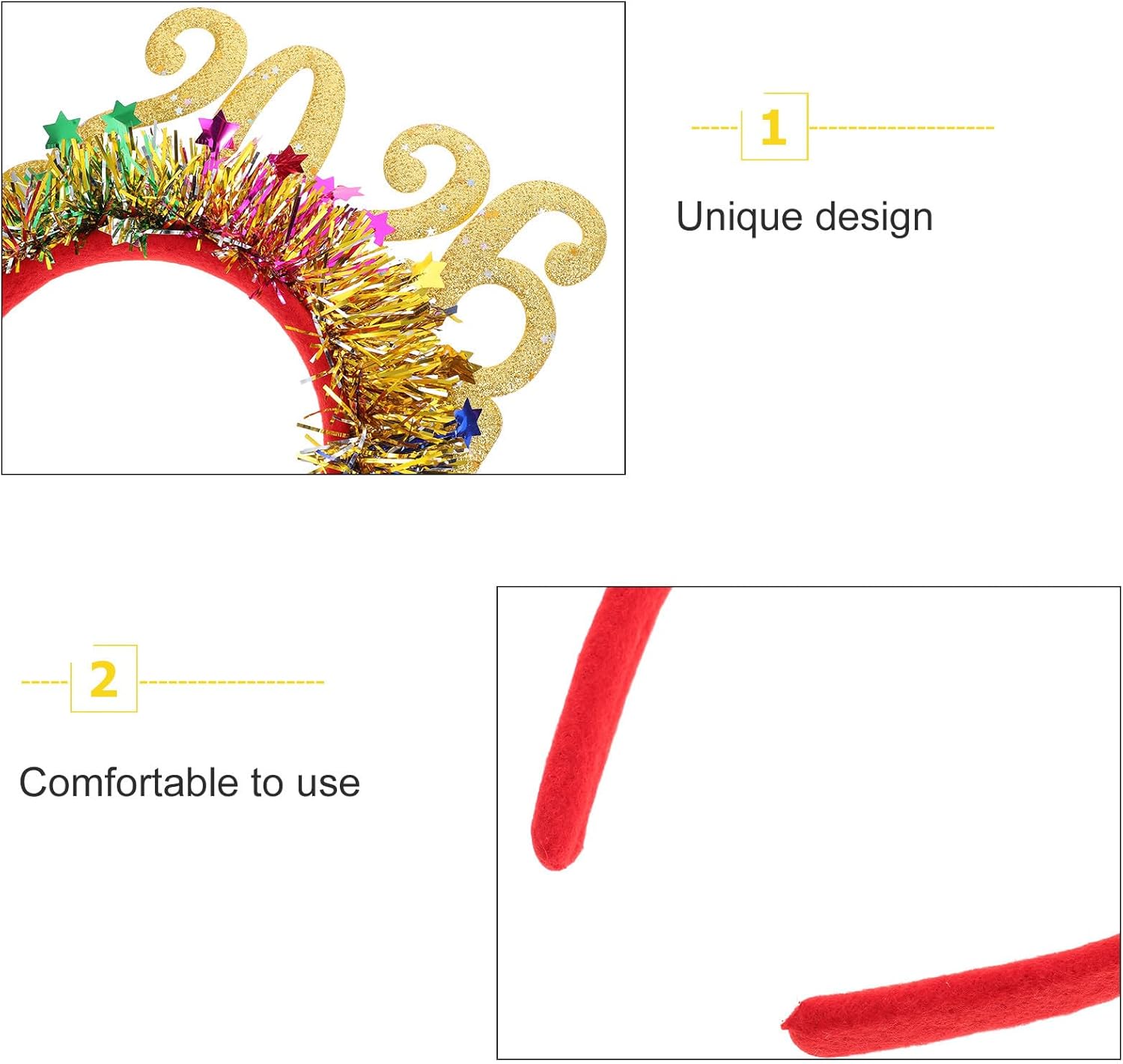 Kisangel 20pcs 2026 Happy New Year Headband, Glitter Star Headbands New Year Eve Accessories for Sparkly Hair Bands Holiday Parties Festive Celebration