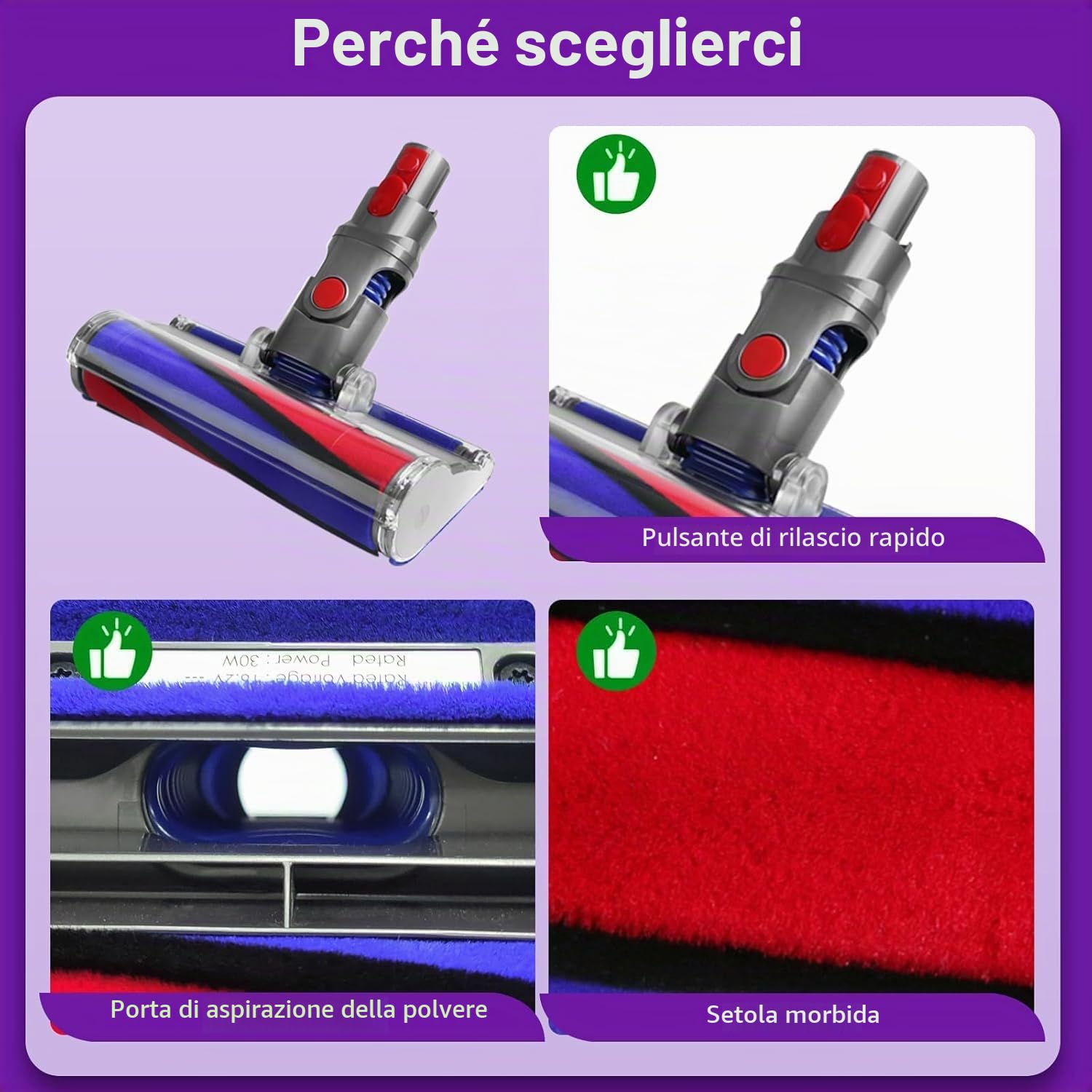 Bocchetta a rullo morbido per aspirapolvere Dyson V7 V8 V10 V11 V15 SV10 SV11 SV12 SV14 SV15