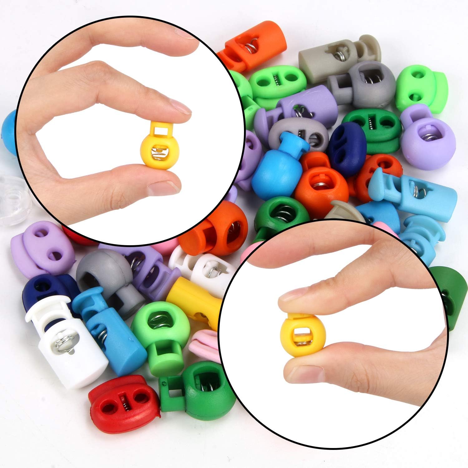60pcs Plastic Cord Locks 3 Style Toggle Stopper Plastic Spring Fastener for Drawstring Shoelaces Clothing Backpack Bags (16 Colors-3 Shape)