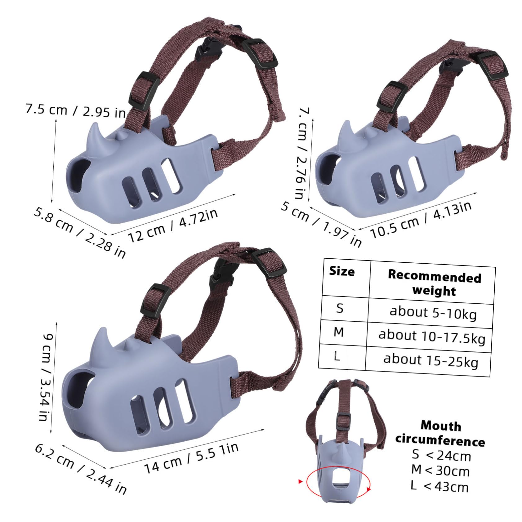 VICASKY 3 pièces Muselière Douce Réglable pour Chiens Moyens et Petits Anti-Morsure et Anti-aboiement Confortable et Respirante Lot