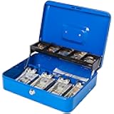 Jssmst Locking Large Metal Cash Box with Money Tray, Lock Money Box with Key, Blue, CB00513XL