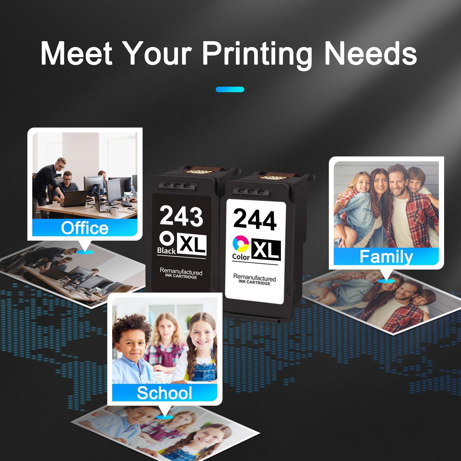 PG-243 CL-244 XL Ink Cartridge Replacement for Canon 243XL 244XL Combo Pack for PIXMA MX490 MG2500 MG2522 MG2922 TS3122 TS3322 TS202 TR4520 TR4522 Printers (1 Black 1 Color)