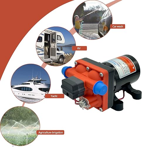 Miniatura 6 de Bomba de presión de diafragma de agua serie 42 con interruptor de presión, 5.5GPM 70PSI 12V RV Bomba de agua dulce bajo demanda para yate, cámper,
