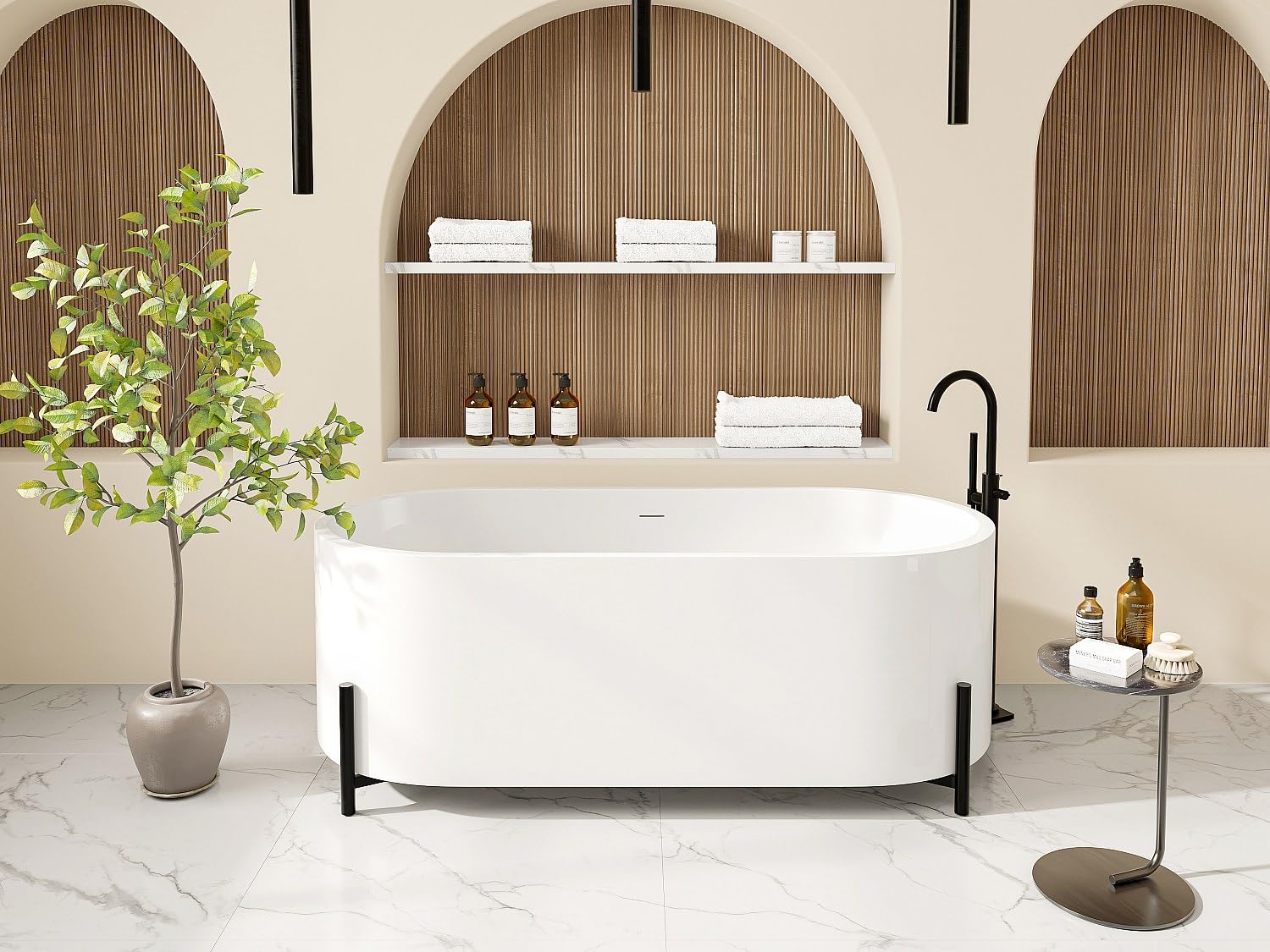 Vente-unique - Vasca da bagno freestanding ovale 160 x 73,5 x 59 cm Bianca con piedini neri - ALONSA