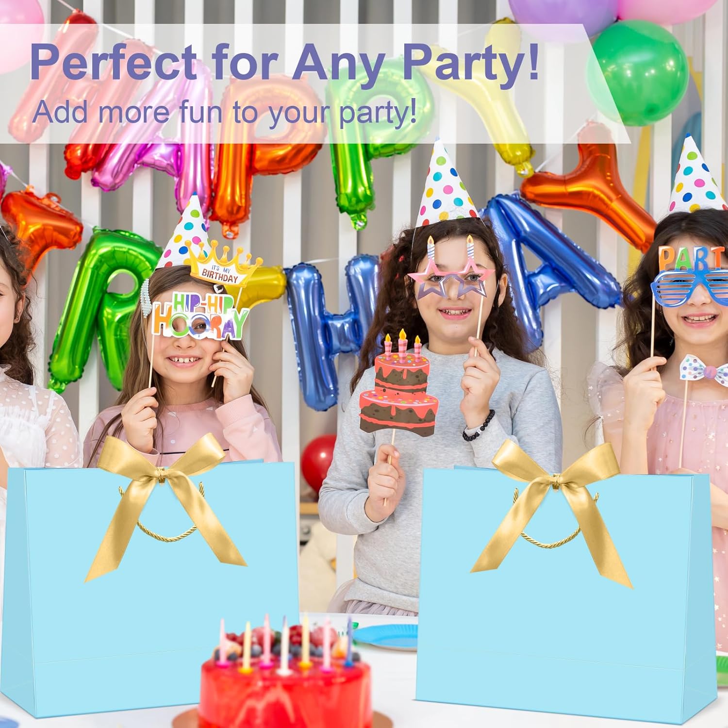 CINSOEN 12 Pcs Paper Gift Bags with Handles, Thank You Gift Bag with Ribbon Bow for Graduation Wedding Bridesmaid Birthday Baby Shower Party Christmas Thanksgiving, 12.4x9.8x4.3 inches (Light Blue) - Image 4