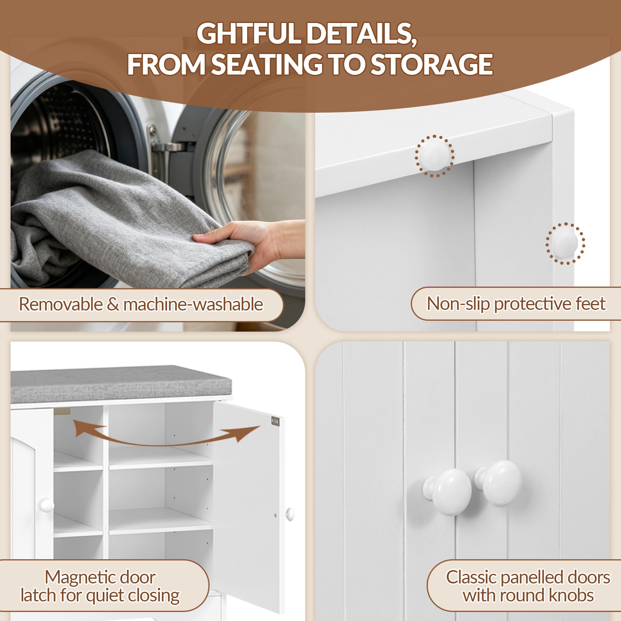 Banc à Chaussures, Banc de Rangement, 80 x 34 x 55 cm, Blanc | 9 Compartiments, Étagères Réglables, pour Entrée, Couloir, Salon, FFXD001PW1