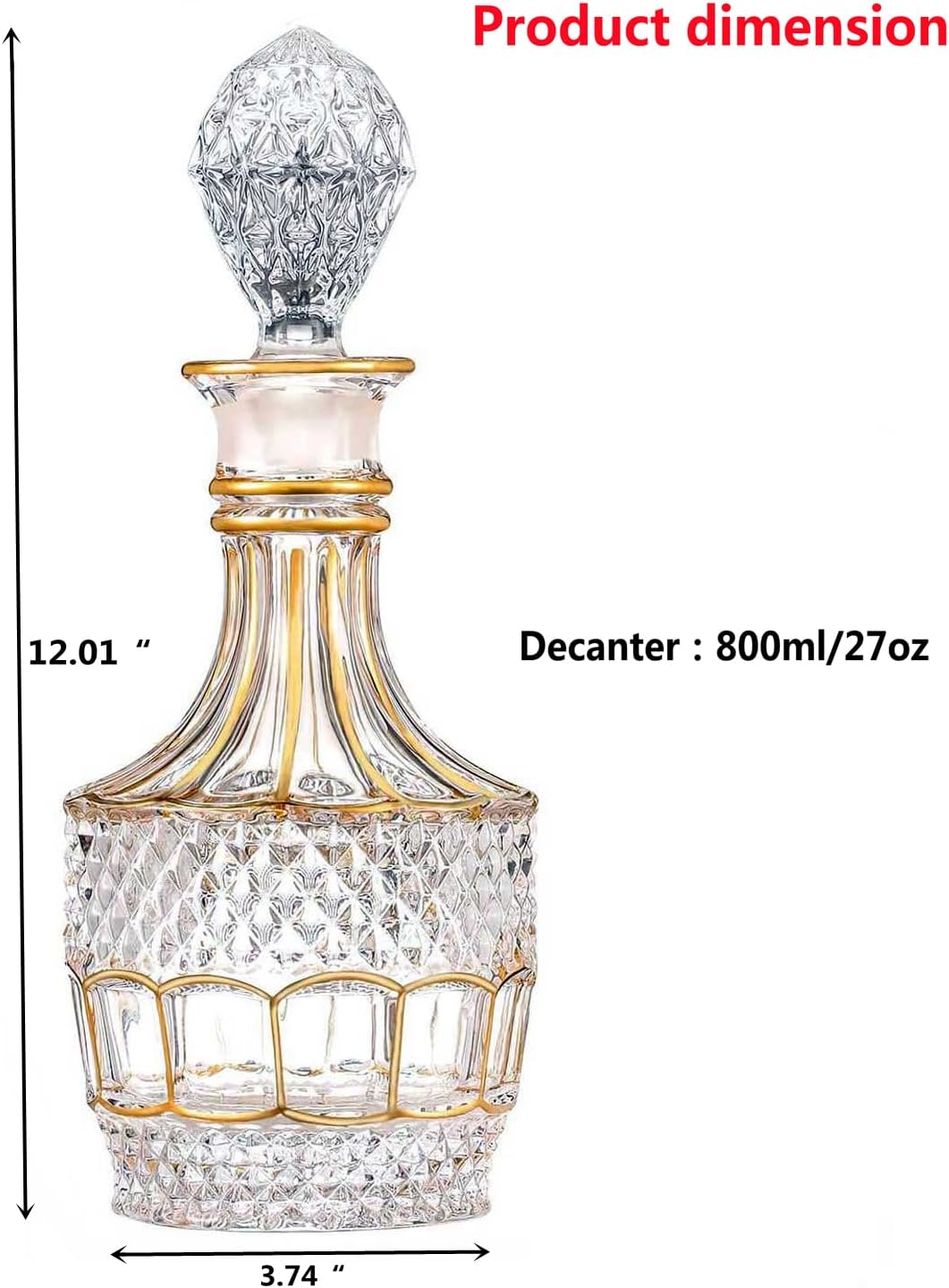 Luxury Hand painted Gold liquor Decanter，Crystal Whiskey Decanter，Golden Design Bourbon Decanter，Bourbon Scotch Vodka Wine，Tequila，Brandy or Home Bar，Gifts for Men