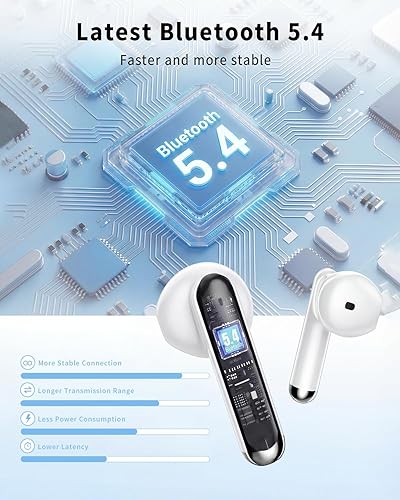 Miniatura 4 de Auriculares inalámbricos, Bluetooth 5.4, estéreo de alta fidelidad, auriculares con reproducción de 50 horas, pantalla LED, llamadas claras, IP7