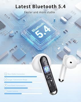 XIAOWTEK Wireless Earbuds, 2026 Bluetooth 5.4 Headphones Bass Stereo Ear Buds with Noise Cancelling Mic, LED Display in Ear Earphones 50H Playtime Ear Buds, IP7 Waterproof for Laptop Pad Phones White
