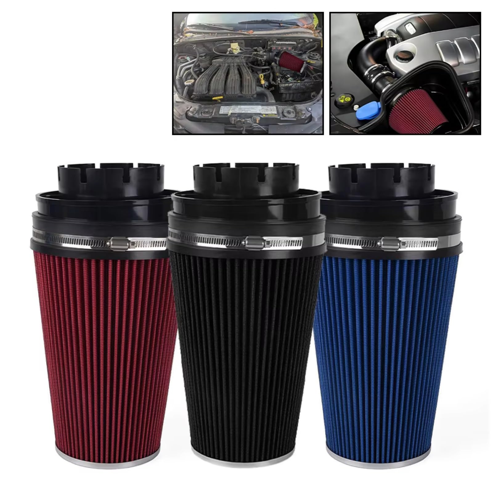 4 Pulgadas 102 Mm Universal Flujo Seco Filtro Aire Coche Tipo Seta filtro de aire motor | Piezas de modificación del motor de coche del filtro de entrada de aire principal(Black)