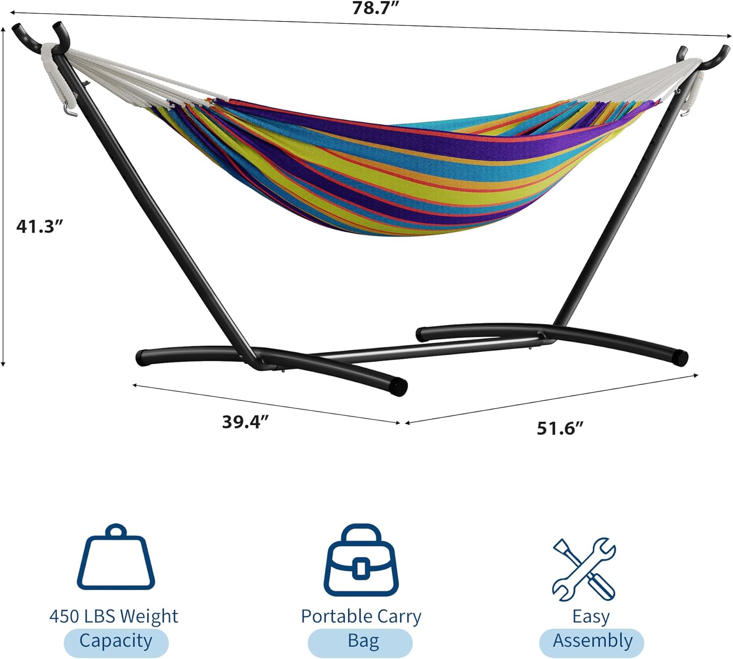 GarveeLife Double 2 Person Hammock, Indoor Outdoor Standing Hammock with Space Saving Steel Stand, Carry Bag, 450 LBS Weight Capacity, Suitable for Garden Camping Beach, Tropical