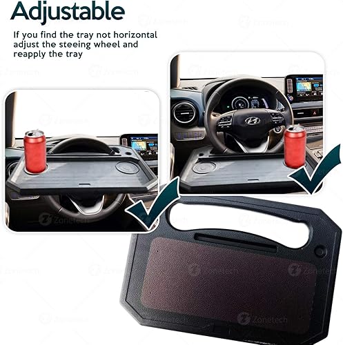 Miniatura 4 de ZONETECH Bandeja de comedor para volante de automóvil, multifuncional, portátil, portátil, iPad, tableta, mesa de alimentos para conductores, se