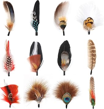 FeelfunFeather Hat Feathers - 12PCS Colorful Natural Feather for DIY Fedora, Cowboy, Christmas Party, Oktoberfest, Trilby Hats