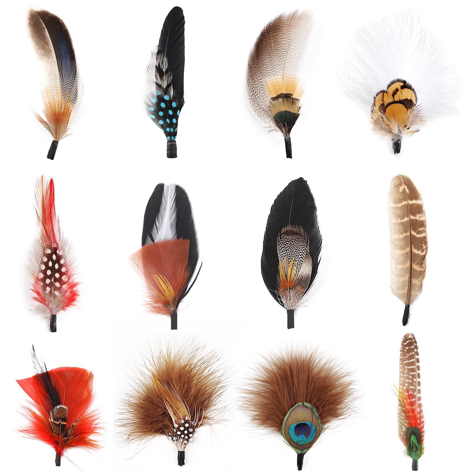 FeelfunFeather Hat Feathers, 12PCS Assorted Natural Real Feathers for DIY Western Cowboy Hats,Oktoberfest Hats,Trilby Hat,Christmas Party Hats