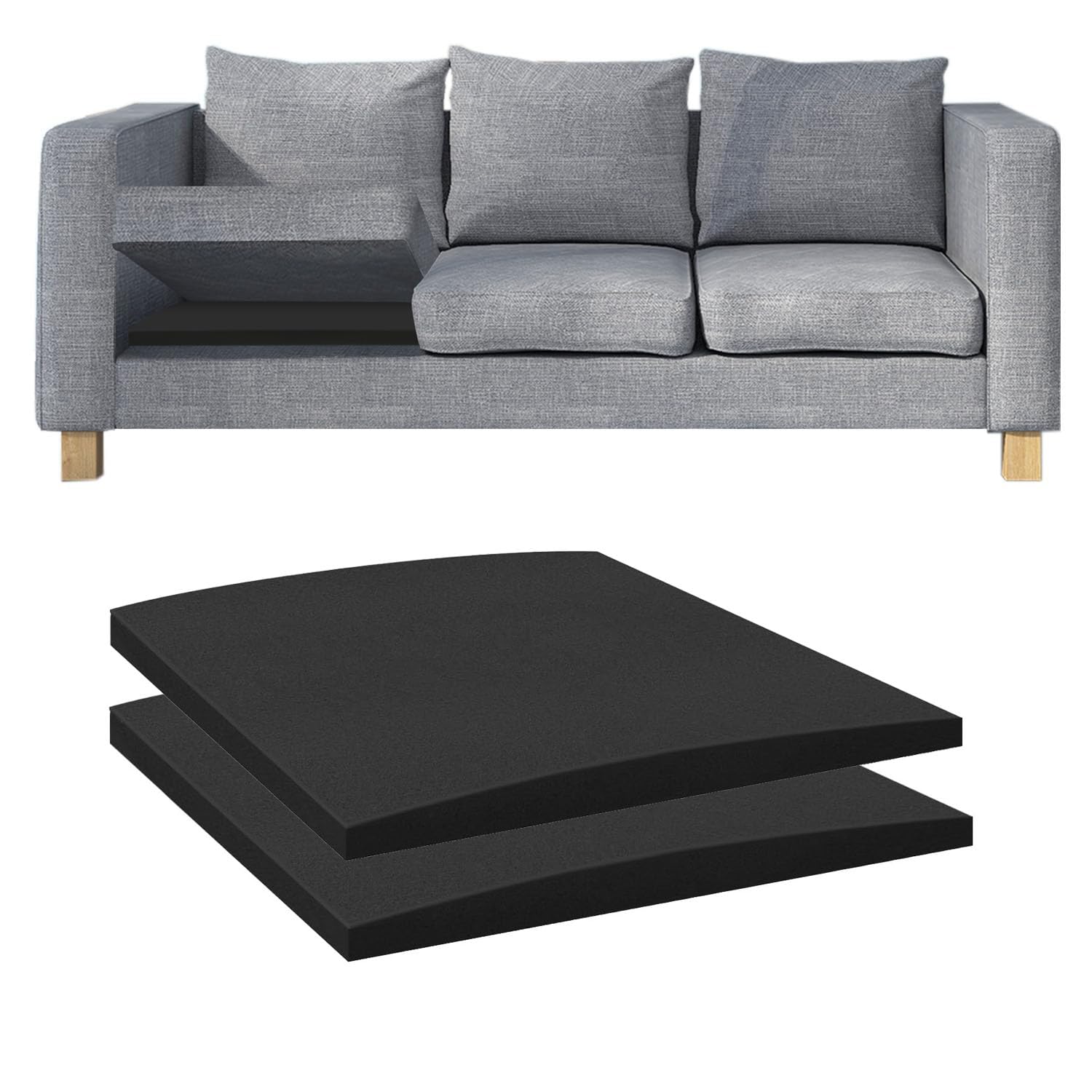Flipped Warmth Black Sofa Cushion Support For Sagging Seat 70X70cm 2 Pack, Sofa Repair Foam Furniture Seat Support High-Density Sag Repair Replacement For Couch Loveseat Chair