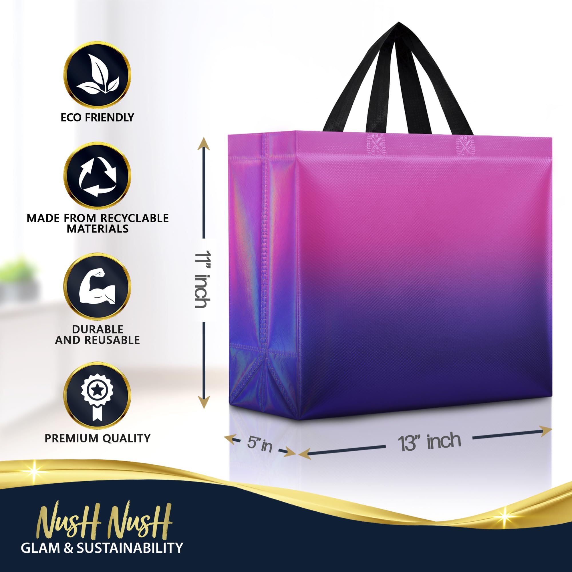 Nush Nush Lot de 60 sacs cadeaux réutilisables Rise - 2026 - Mélange de rose - Taille L