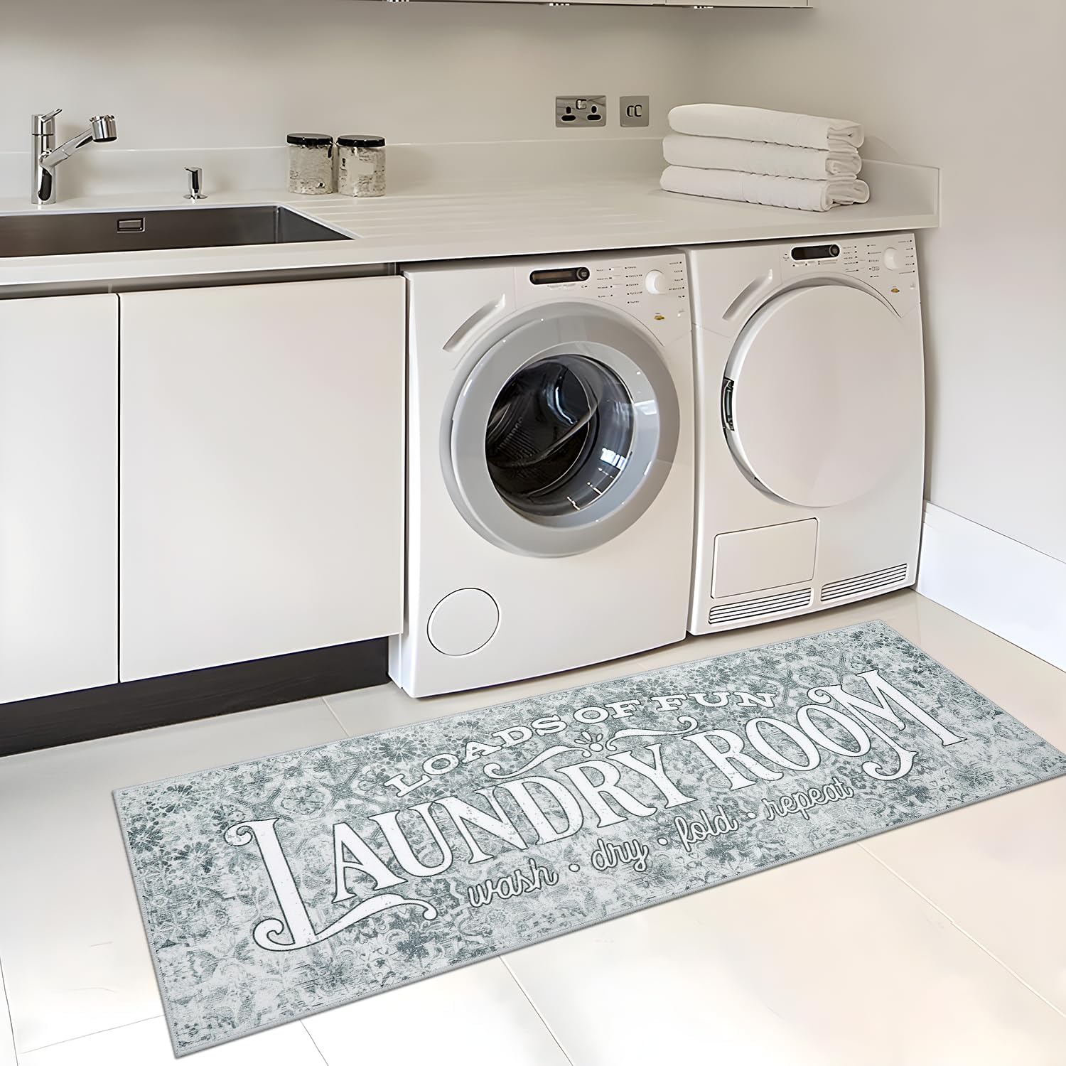 Uphome Farmhouse Laundry Room Rug Runner NonSlip Washable