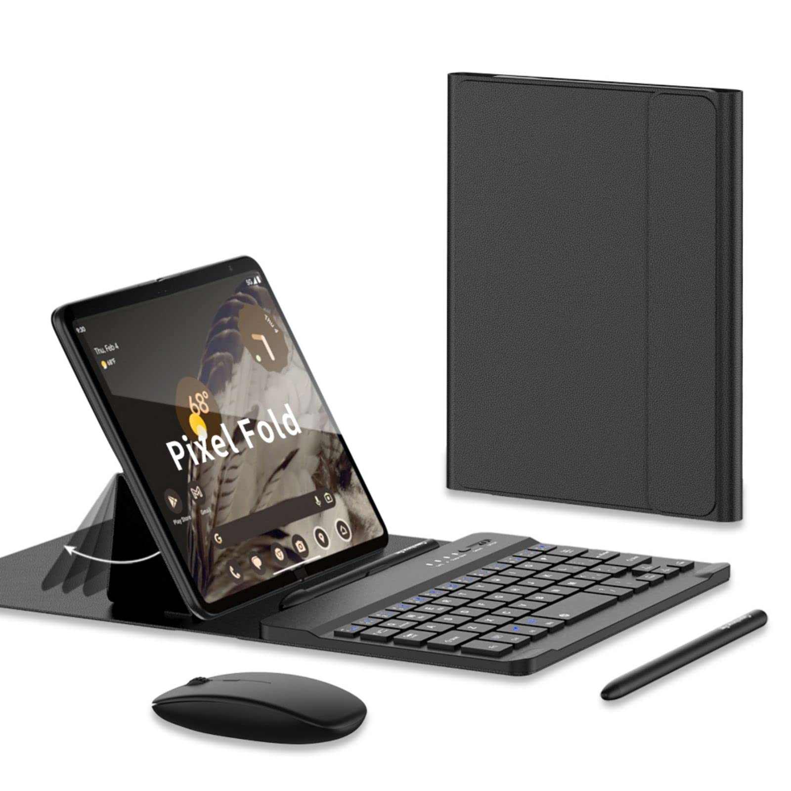 COQUE Składany telefon wyciszony klawiatura Bluetooth / mysz Bluetooth / długopis dotykowy + otwór na długopis/składane skórzane etui Shift zestaw biurowy, mobilny zestaw akcesoriów biurowych do