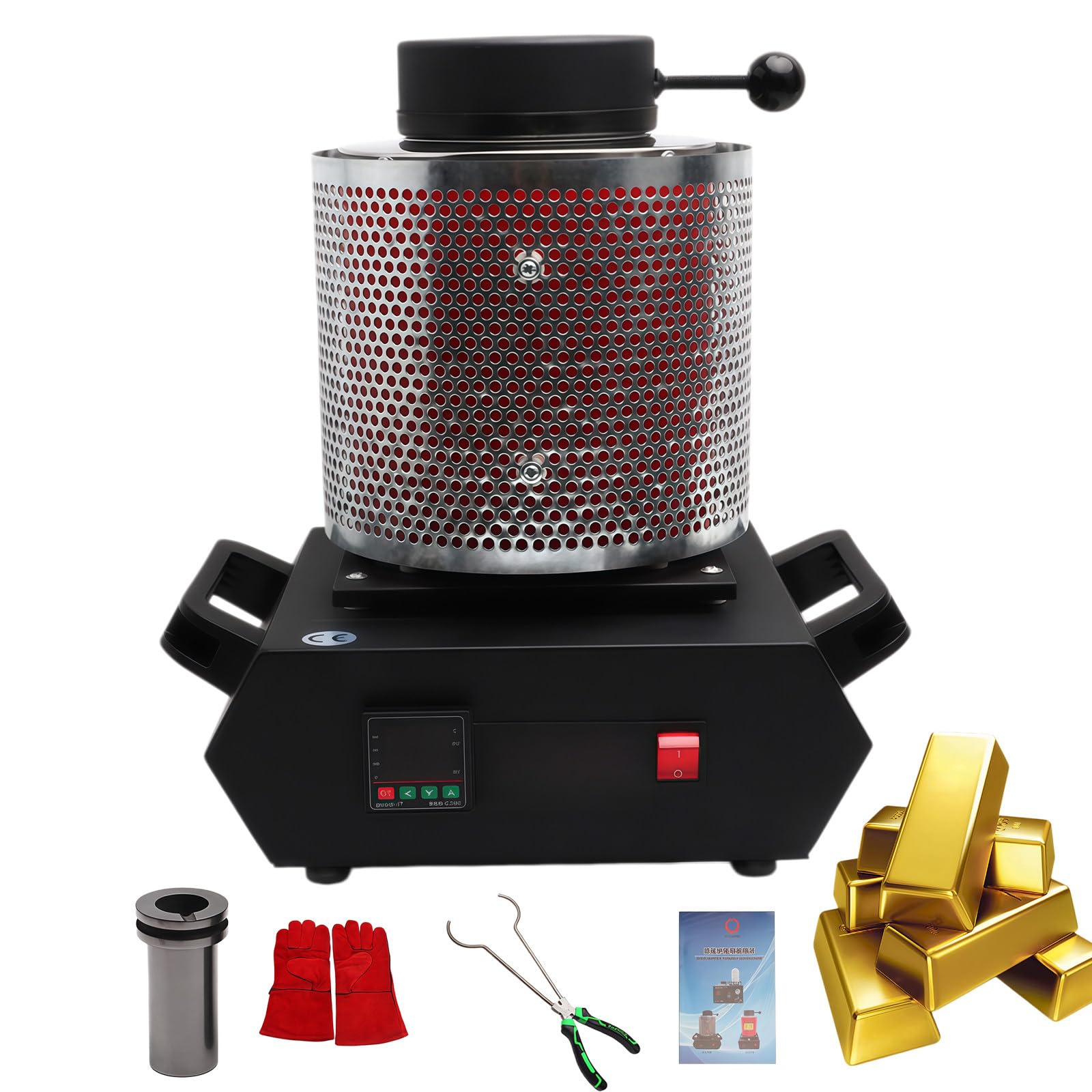 GYKOZY Gold Melting Furnace, 2102°F Digital Electric Melting Furnace with Graphite Crucible,for Gold, Silver, Copper, Scrap, DIY Casting & Jewelry Making Red-2Kg