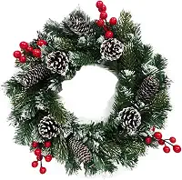 Guirlanda de Natal Nevada com Pinhas Azevinhos 35cm