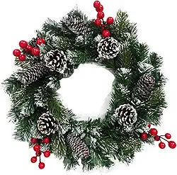 Guirlanda de Natal Nevada com Pinhas Azevinhos 35cm