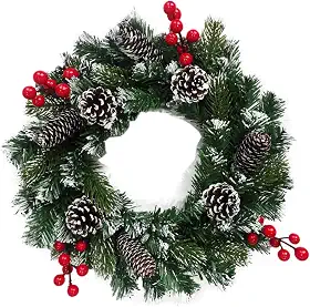 Guirlanda de Natal Nevada com Pinhas Azevinhos 35cm