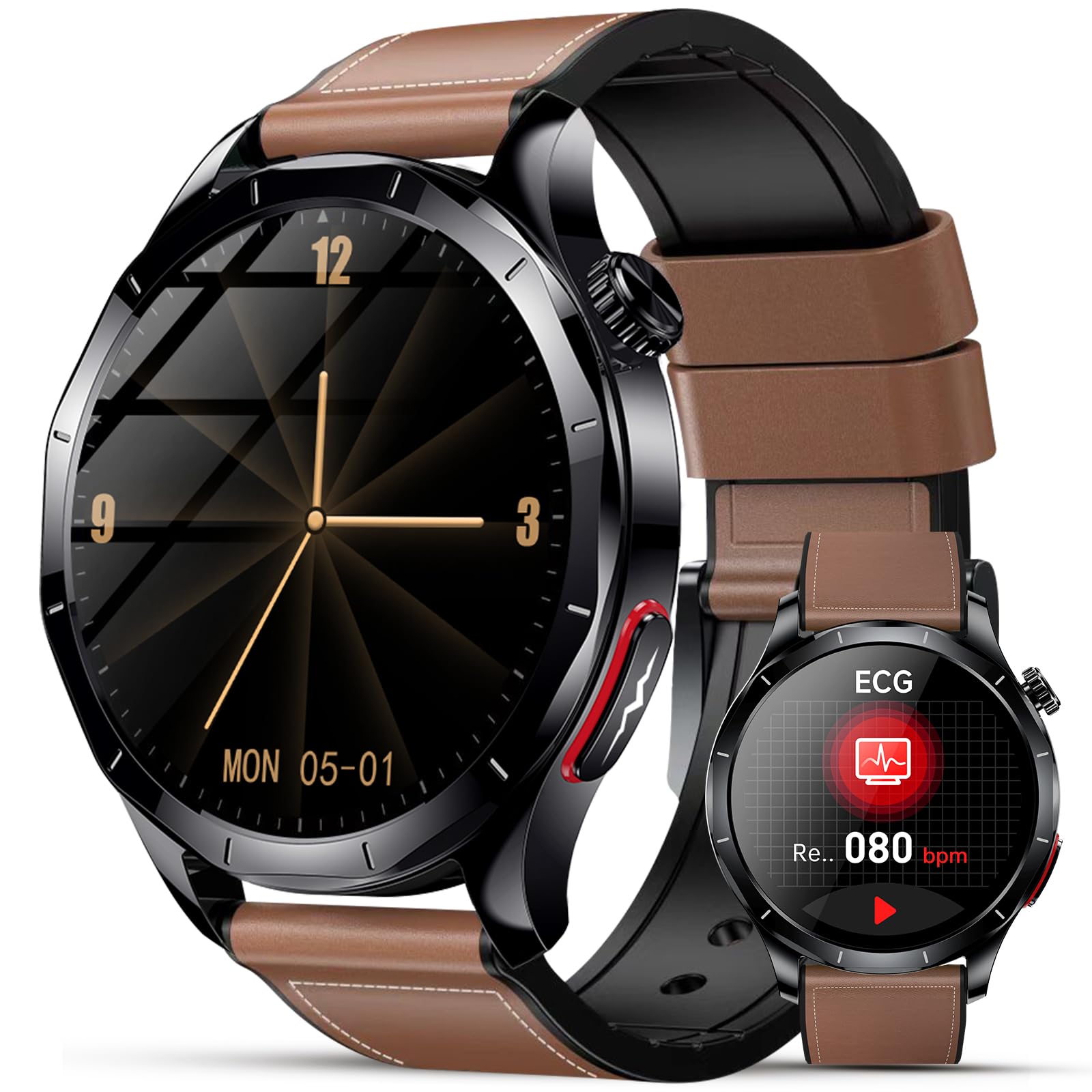 2026 Nuevo ECG Reloj Inteligente Hombre con HRV/ρresιón Arterιαl/BMI/Ácido Úrico/Lípidos, 1.43“ AMOLED Smartwatch con 24H Pulsómetro SpO2 Monitor de Sueño, Pulsera Actividad para Android iOS