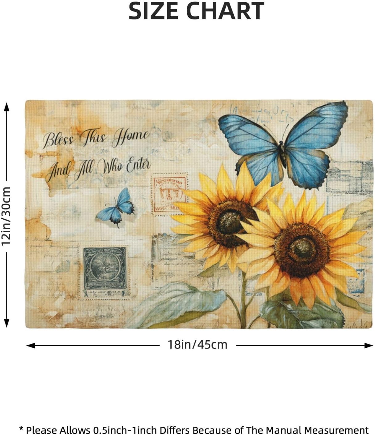 Vintage Butterfly Sunflower Placemats Set of 6 Bless Home and All Who Enter Table Mats Place Mats Decor Imitation Linen Heat Resistant Tablecloth for Dining Kitchen Party Restaurants 12''x18''