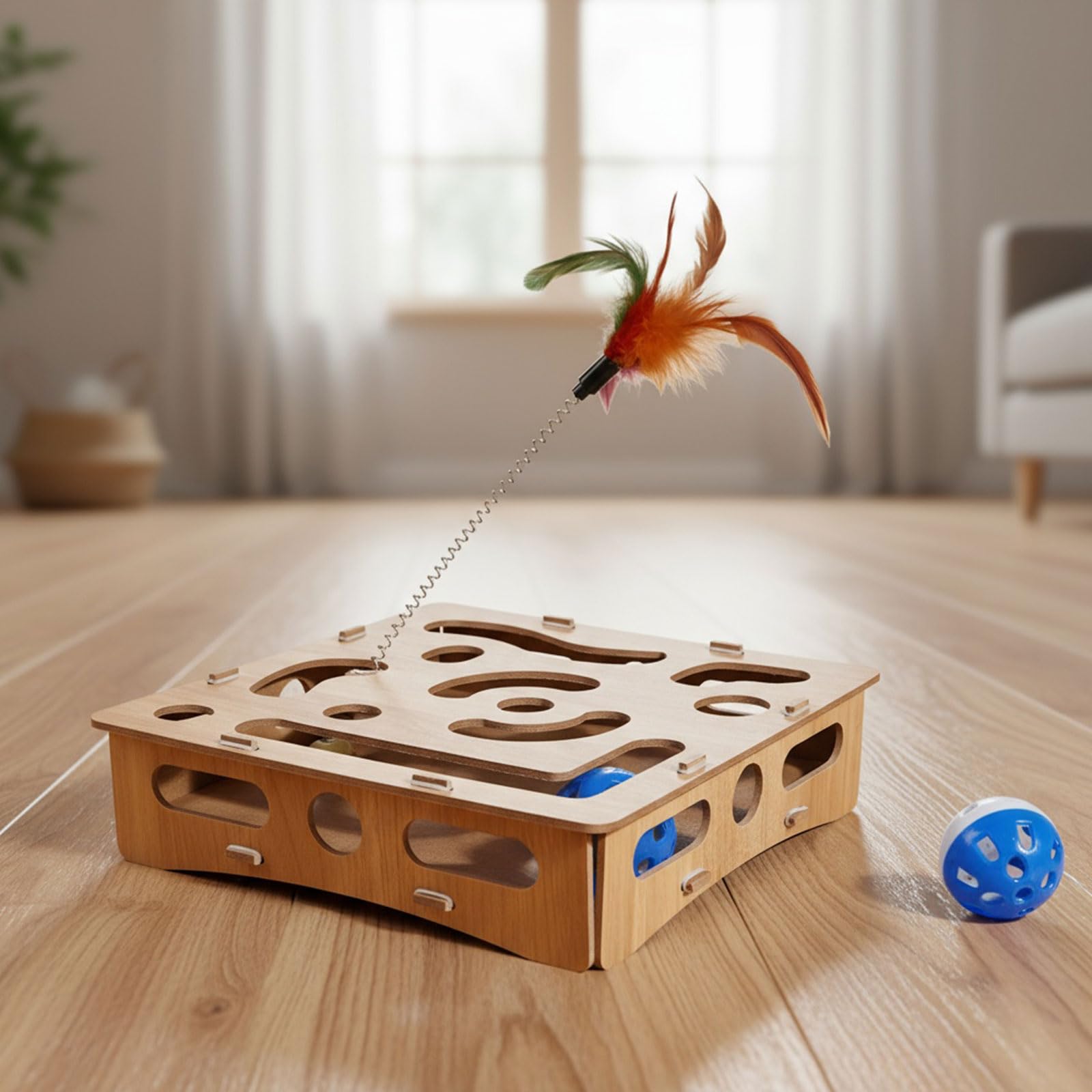 Interaktives Holzpuzzles Katzenspielzeug für Indoor-Kätzchen, stimulierende natürliche Katzen, Anreicherungsspielzeug, Haltbarkeit, Holzspielzeug für Haustiere
