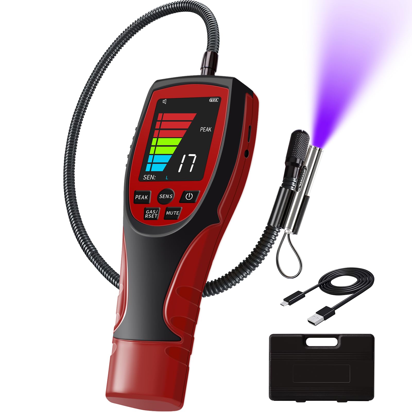 HVAC Refrigerant Leak Detector [2025 Upgrade], Aprvtio ALD-200 PRO Freon& Combustible Gas Leak Detector, 2.6' Large Screen, Freon Sniffer Teater Visual and Audible Alarm For Automotive R134a R410a R22